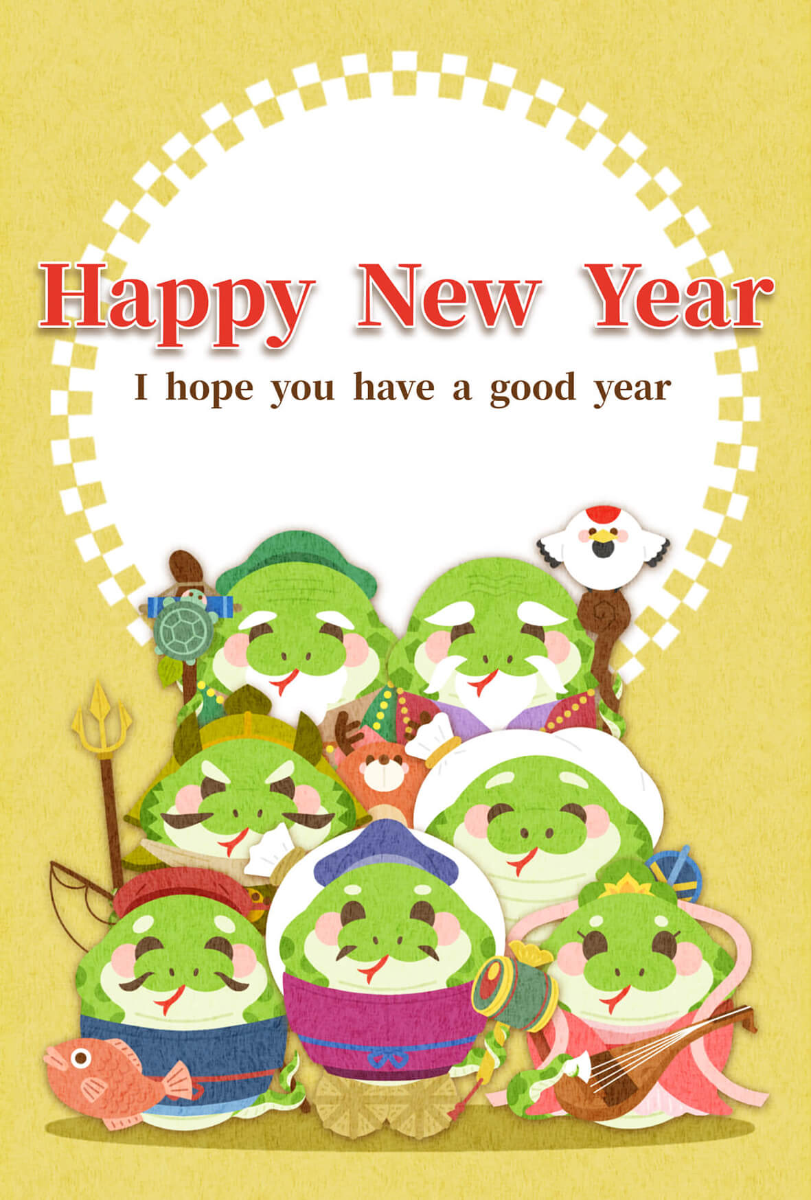 2025年無料年賀状　巳04　文字有